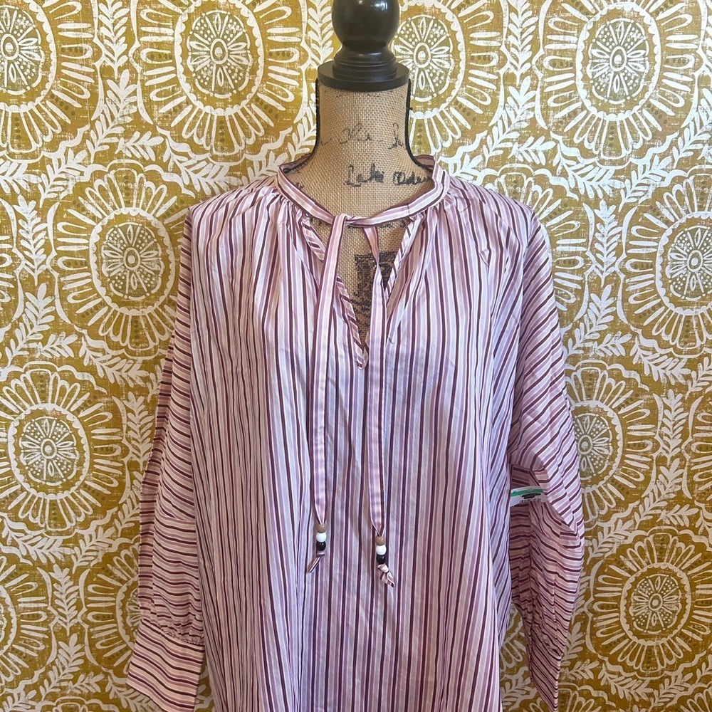 NWOT Hugo Boss Bateco Striped Long Sleeve Tie Front Oversized Tunic Shirt Sz 10 - Picture 8 of 16
